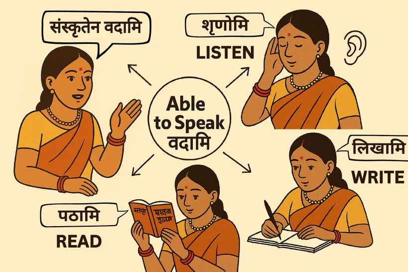 Listen, Write, Read and Converse in Samskritam.